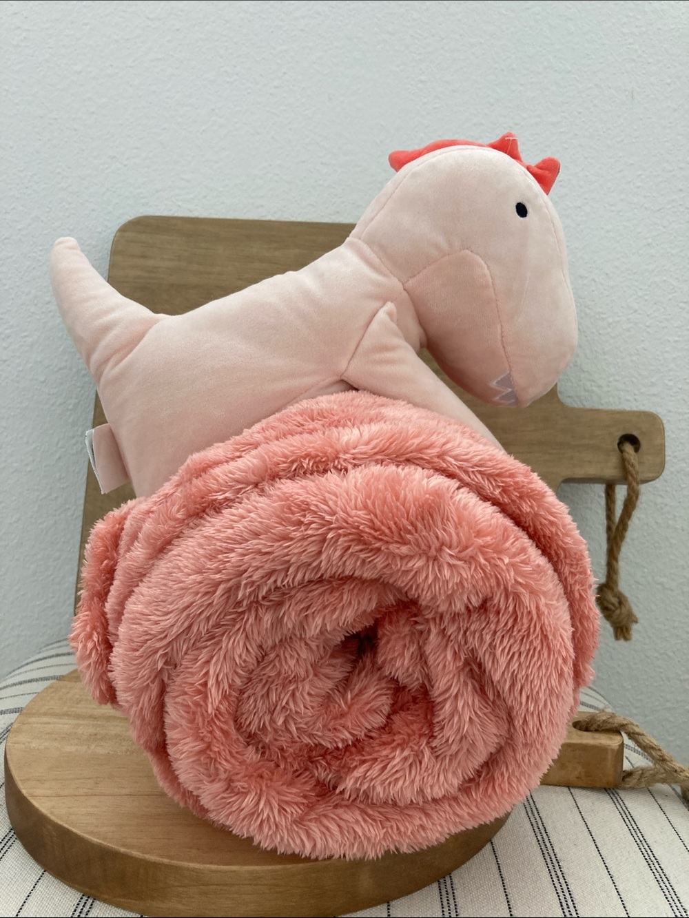 SALE! Pillowfort Coral Pink Plush Dino Kids Throw Blanket with Friendly Dino